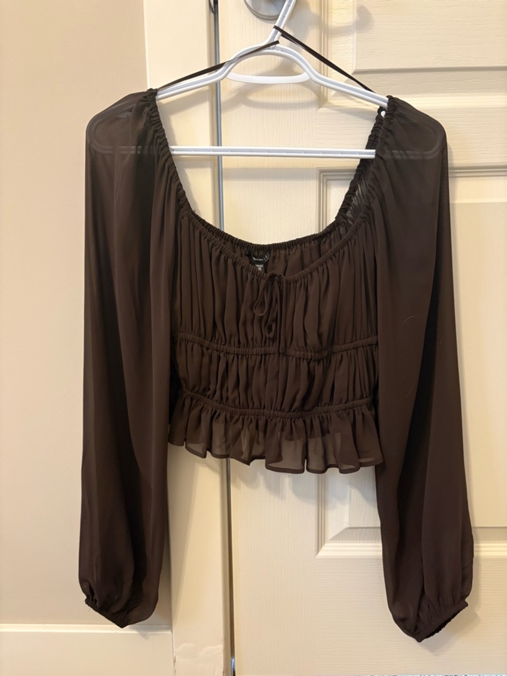 Dynamite Chocolate Brown Smocked Peasant Blouse